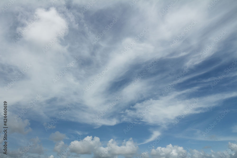 White clouds in the blue sky during the day. Roof replacement tool. Resource for designers.