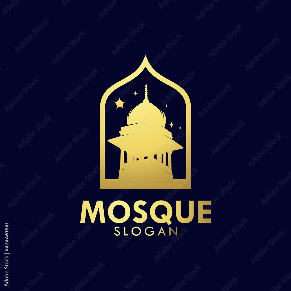 Gold mosque architecture art logo vector