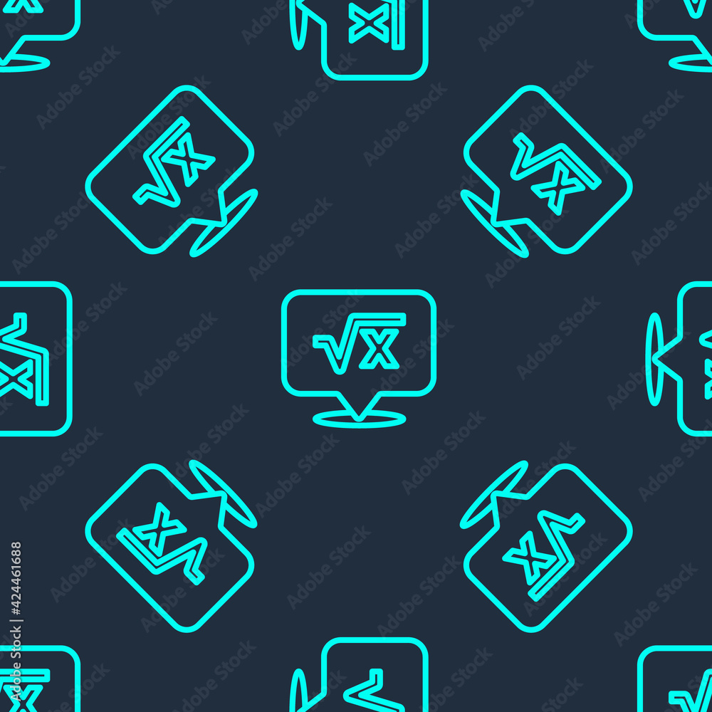 Green line Square root of x glyph icon isolated seamless pattern on blue background. Mathematical expression. Vector Green line Square root of x glyph icon isolated seamless pattern on blue background. Mathematical expression. Vector