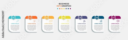 Vector Infographic design business template with icons and 7 options or steps. Can be used for process diagram, presentations, workflow layout, banner, flow chart, info graph