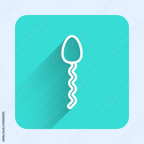 White line Sperm icon isolated with long shadow. Green square button. Vector