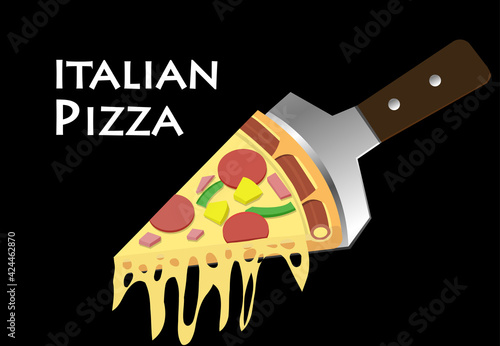 Pizza on spatula in black background, vector art