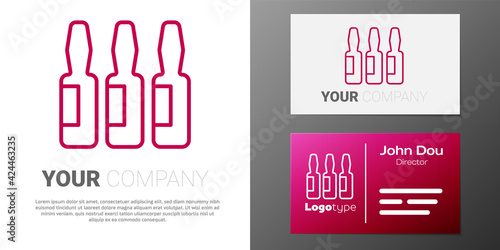 Logotype line Medical vial, ampoule, bottle icon isolated on white background. Vaccination, injection, vaccine healthcare concept. Logo design template element. Vector