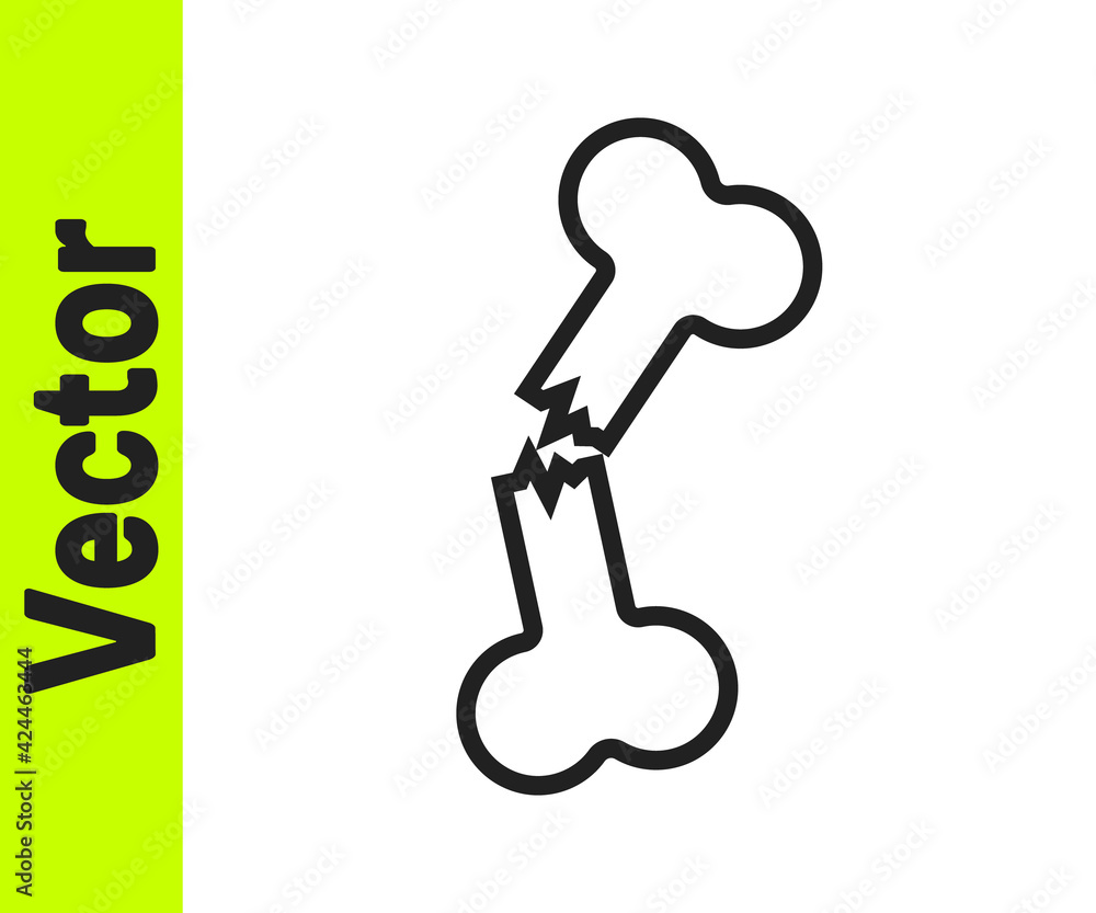 Black line Human broken bone icon isolated on white background. Vector Black line Human broken bone icon isolated on white background. Vector