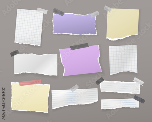 Wallpaper Mural White, colorful torn note, notebook paper pieces are on dark grey background for text, advertising or design. Vector illustration Torontodigital.ca