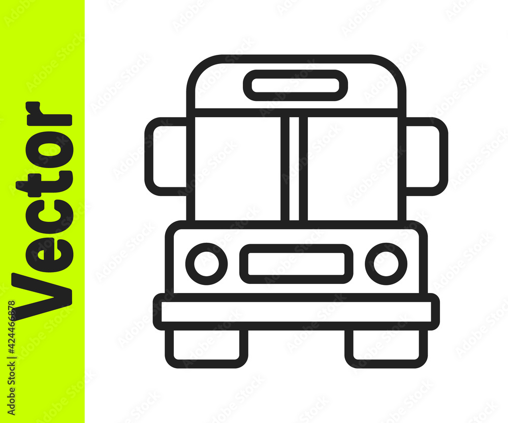 Black line School Bus icon isolated on white background. Public transportation symbol. Vector