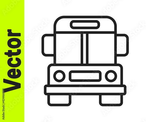 Black line School Bus icon isolated on white background. Public transportation symbol. Vector