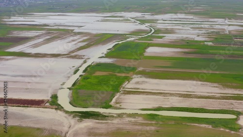 Beit Netofa valley with flooded agricultural fields in Israel lower Galilee, Aerial view photo