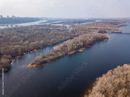 Fototapeta Naklejka Na Ścianę i Meble -  Bank of the river. Aerial drone view.
