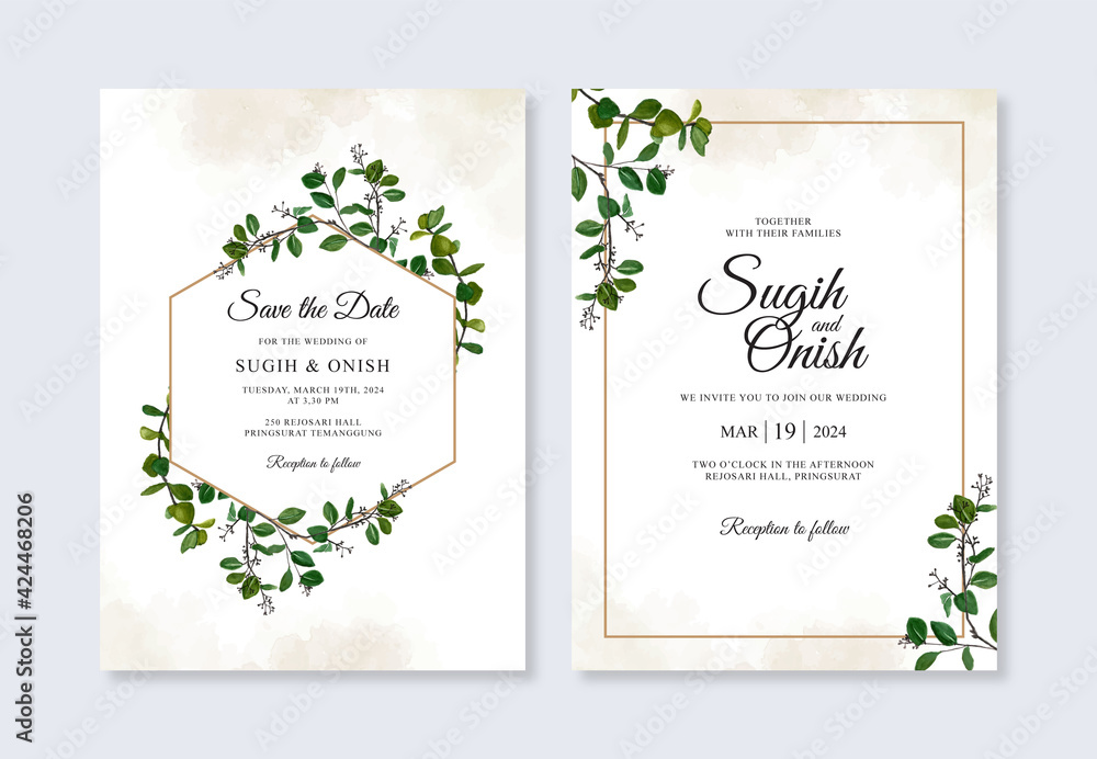 Obraz Elegant wedding invitation card with watercolor foliage
