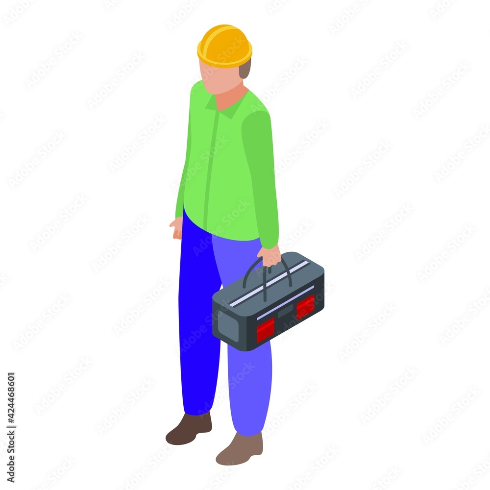 Man with tool box icon. Isometric of Man with tool box vector icon for web design isolated on white background Man with tool box icon. Isometric of Man with tool box vector icon for web design isolated on white background