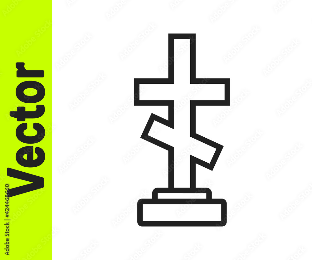 Obraz premium Black line Grave with cross icon isolated on white background. Vector