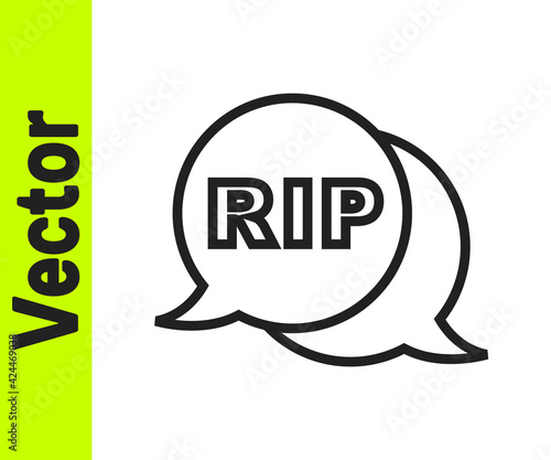 Black line Speech bubble rip death icon isolated on white background. Vector