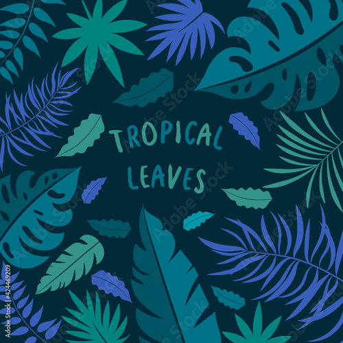 Hand drawn vector abstract tropical leaves background.