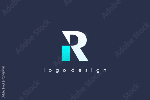 Modern Initial Letter R Logo. Blue and White Geometric Shape isolated on Blue Background. Usable for Business and Branding Logos. Flat Vector Logo Design Template Elements.