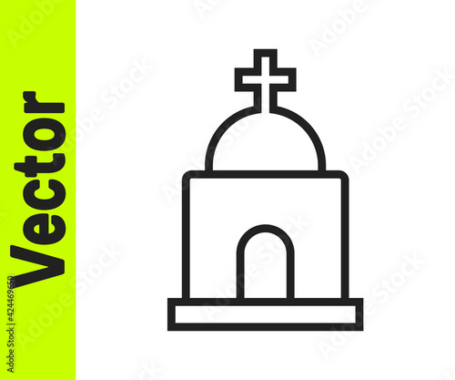 Black line Old crypt icon isolated on white background. Cemetery symbol. Ossuary or crypt for burial of deceased. Vector