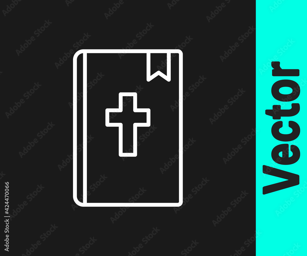 White line Holy bible book icon isolated on black background. Vector White line Holy bible book icon isolated on black background. Vector
