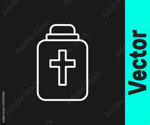 White line Funeral urn icon isolated on black background. Cremation and burial containers, columbarium vases, jars and pots with ashes. Vector