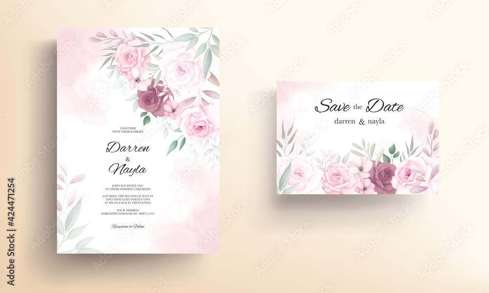 Hand drawn delicate floral wedding invitation card