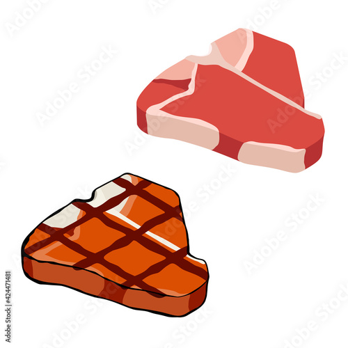 Grilled barbecued beef T-bone steak isolated on white background