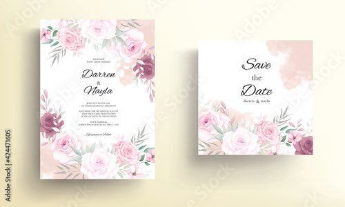 Hand drawn delicate floral wedding invitation card