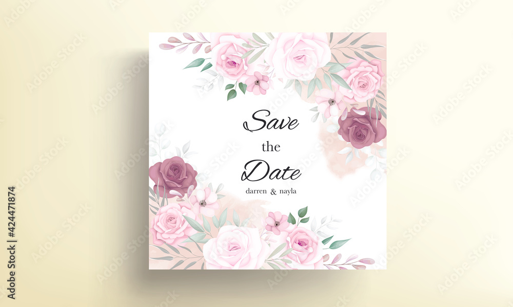 Hand drawn delicate floral wedding invitation card