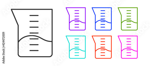 Black line Laboratory glassware or beaker icon isolated on white background. Set icons colorful. Vector