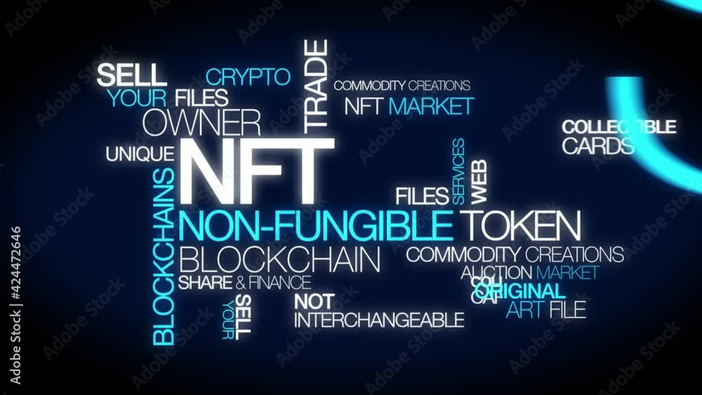 NFT Non-fungible token blockchain crypto money digital art audio video games market auction token unique files owner creation transaction Non fungible tokens animation 