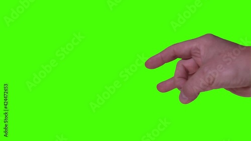 A green screen close up view of a male caucasian hand doing a flicking motion. Several options.	 photo