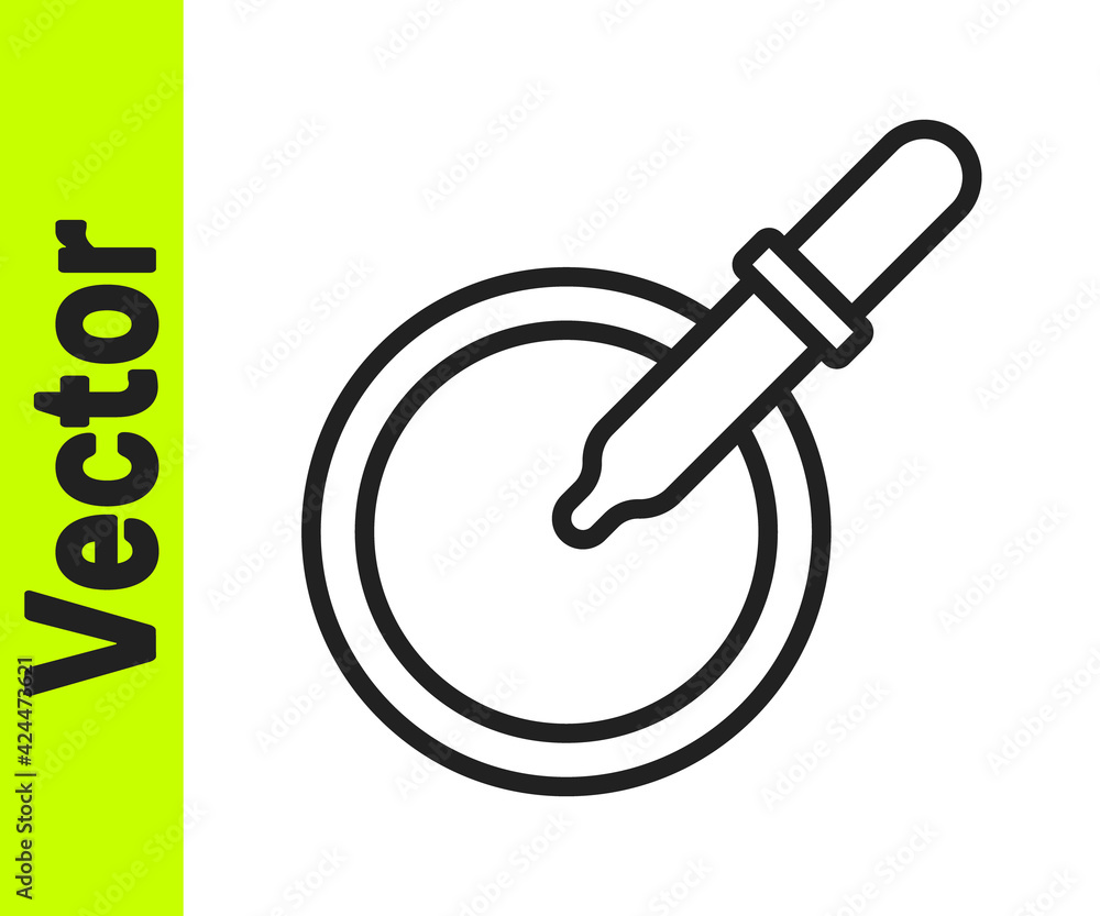 Black line Petri dish with pipette icon isolated on white background. Vector Black line Petri dish with pipette icon isolated on white background. Vector