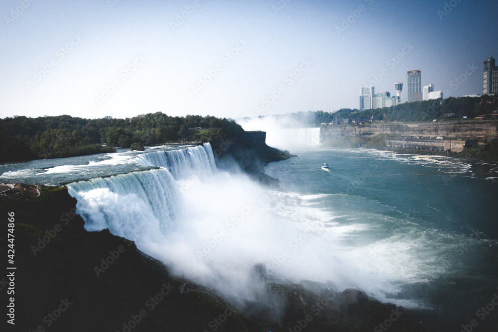 Huge and strong Niagara falls view, splash of the water