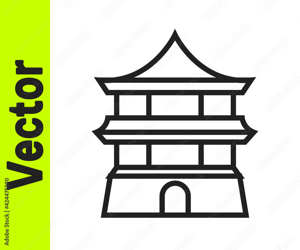 Black line Traditional chinese house icon isolated on white background. Vector Black line Traditional chinese house icon isolated on white background. Vector