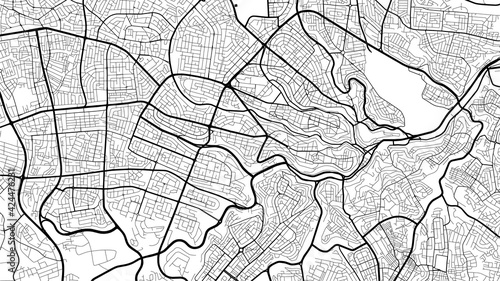 Black and white vector background map, Amman city area streets and water cartography illustration.