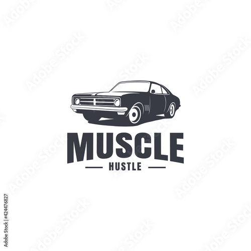 vintage monochrome muscle car logo template editable - vintage car illustration vector