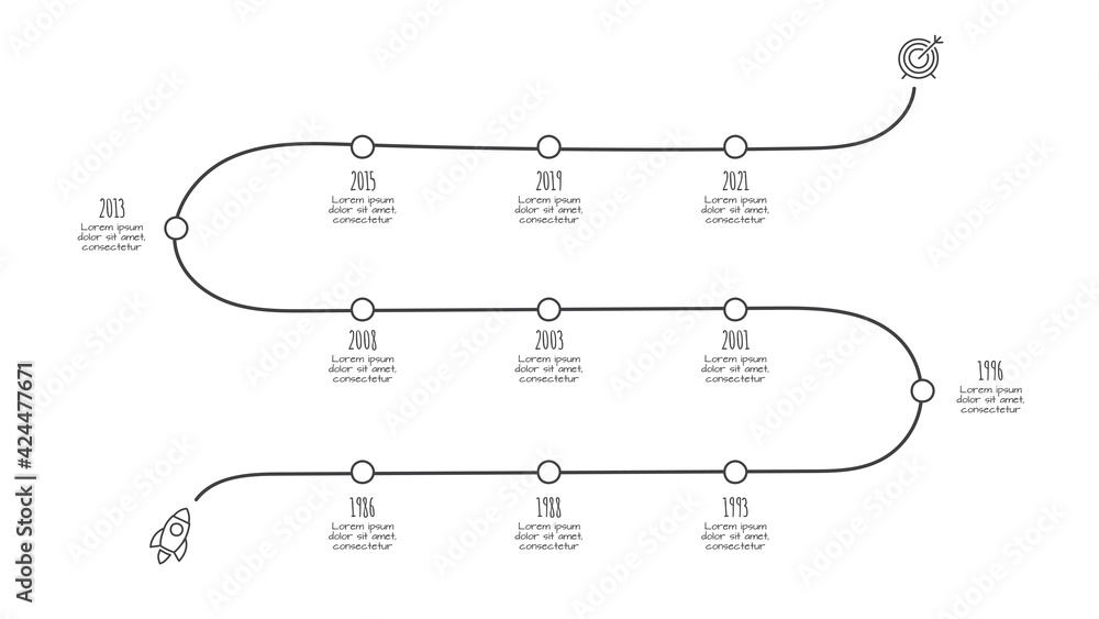 Doodle infographic timeline. Hand drawn icons. Thin line illustration Doodle infographic timeline. Hand drawn icons. Thin line illustration
