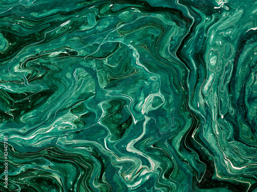 Fluidart abstract background with green, white and black ink