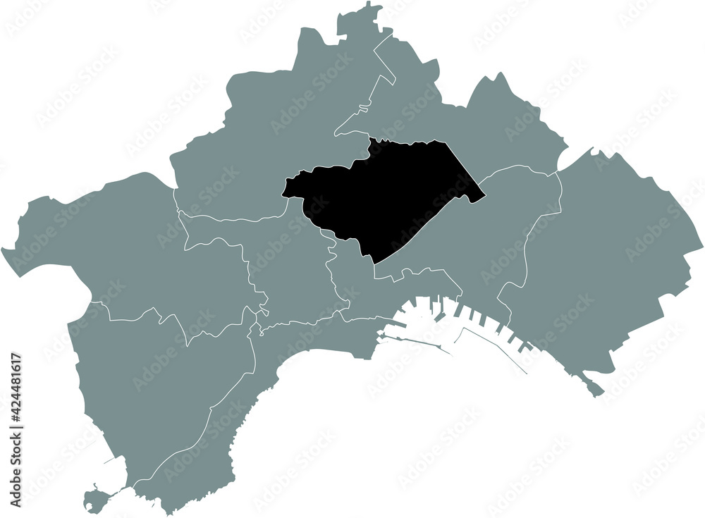 Obraz premium Black location map of the Neapolitan 3rd municipality (San Carlo all'Arena, Stella) inside the Italian city of Naples, Italy
