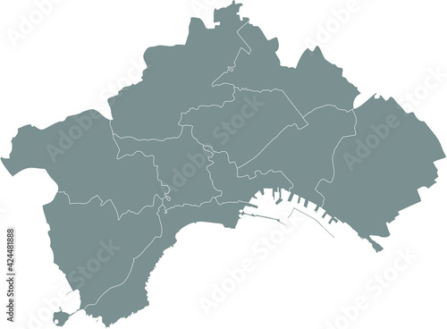 Simple gray vector map with white borders of municipalities of Naples  Italy