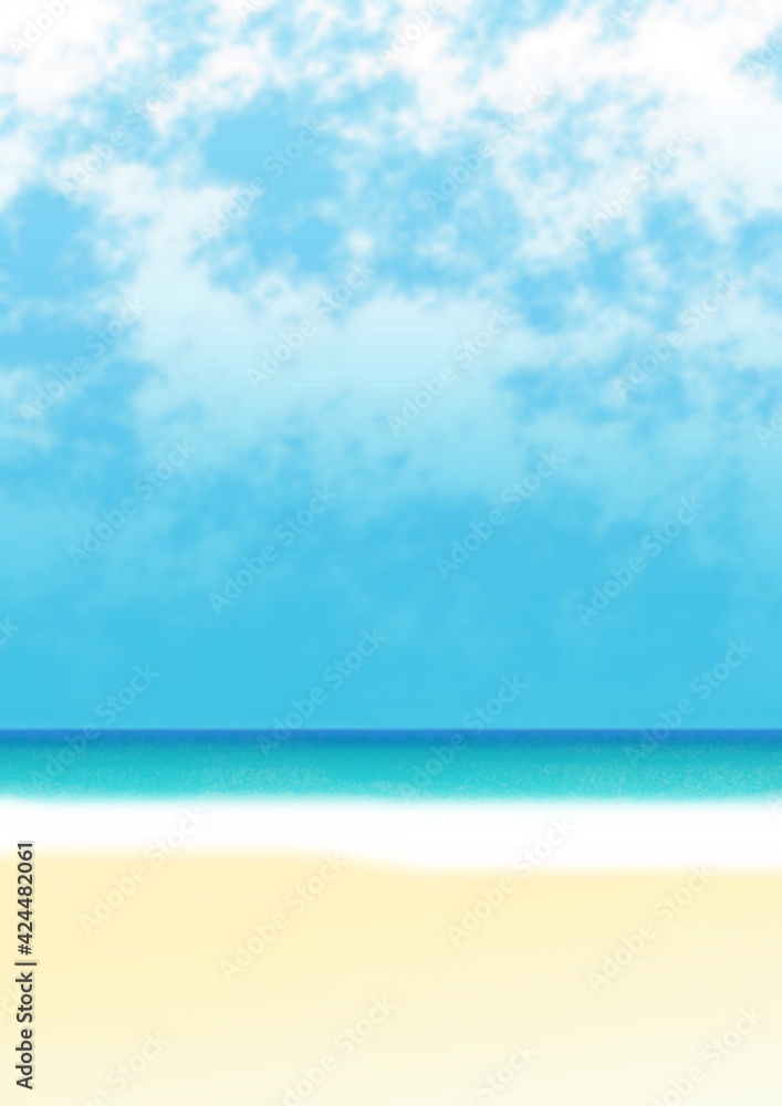 Obraz premium 空と海と雲の背景イラスト