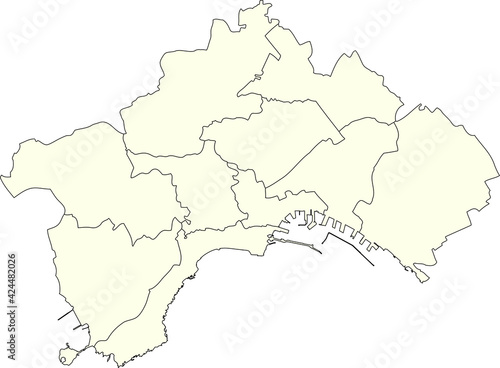 Simple white vector map with black borders of municipalities of Naples  Italy