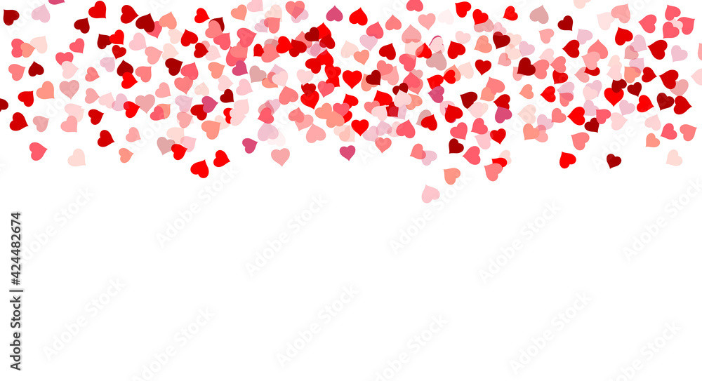 Beautiful confetti hearts falling on white background. Heart confetti. Vector illustration