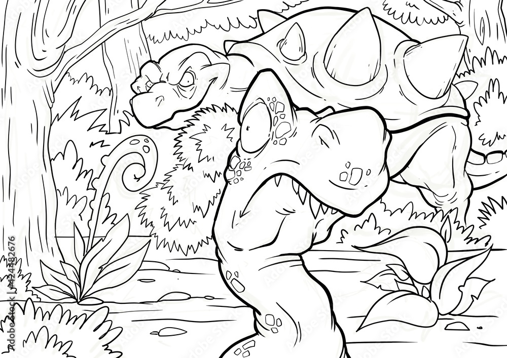 Fototapeta premium Coloring book for children with a dinosaur