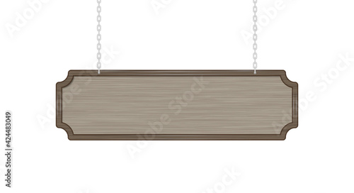 Hanging wood sign. Vector illustration isolated on white