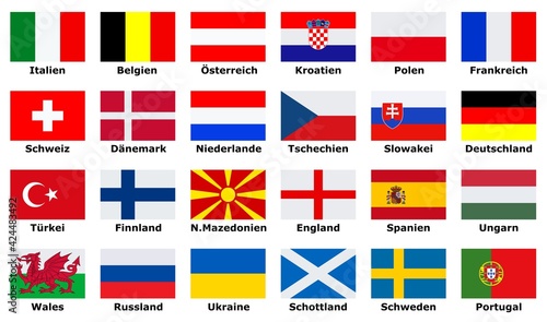 Flaggen europäischer Länder, die am Pokal teilnehmen 