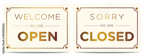 Elegant Vintage Hanging Door Plates Open and Closed. Vector signs set