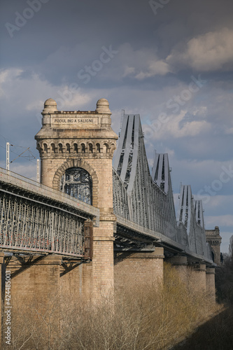 Cernavoda Bridge on A2 highway in Romania. The road to Black Sea. Historic infrastructure over Danube River.