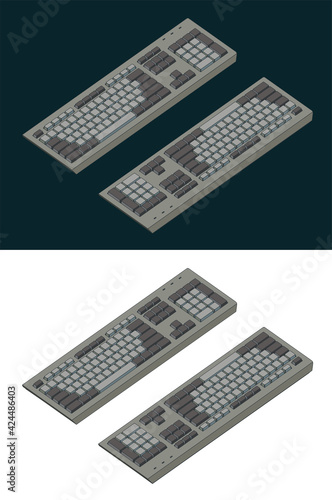 Retro style keyboard isometric color drawings