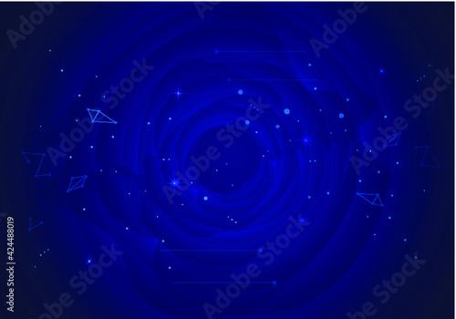Dark blue dot line cosmic starry sky with twisted vortex technology sense background
