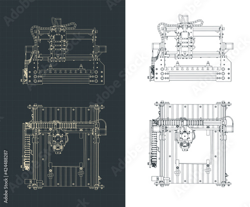 CNC milling machine blueprints illustration