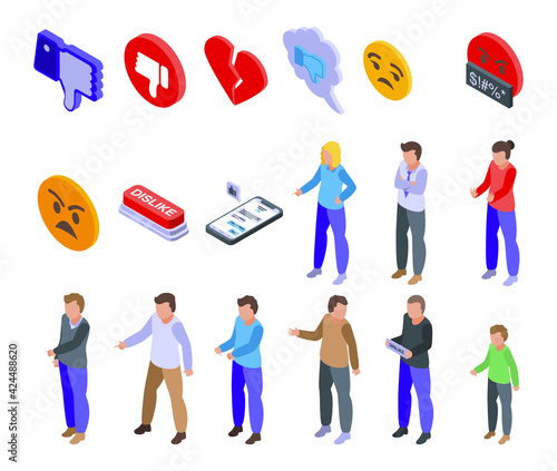 Dislike icons set. Isometric set of dislike vector icons for web design isolated on white background